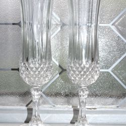  VINTAGE LONGCHAMP CRISTAL D'ARQUES-DURAND CHAMPAGNE FLUTES WITH SILVER RIMS