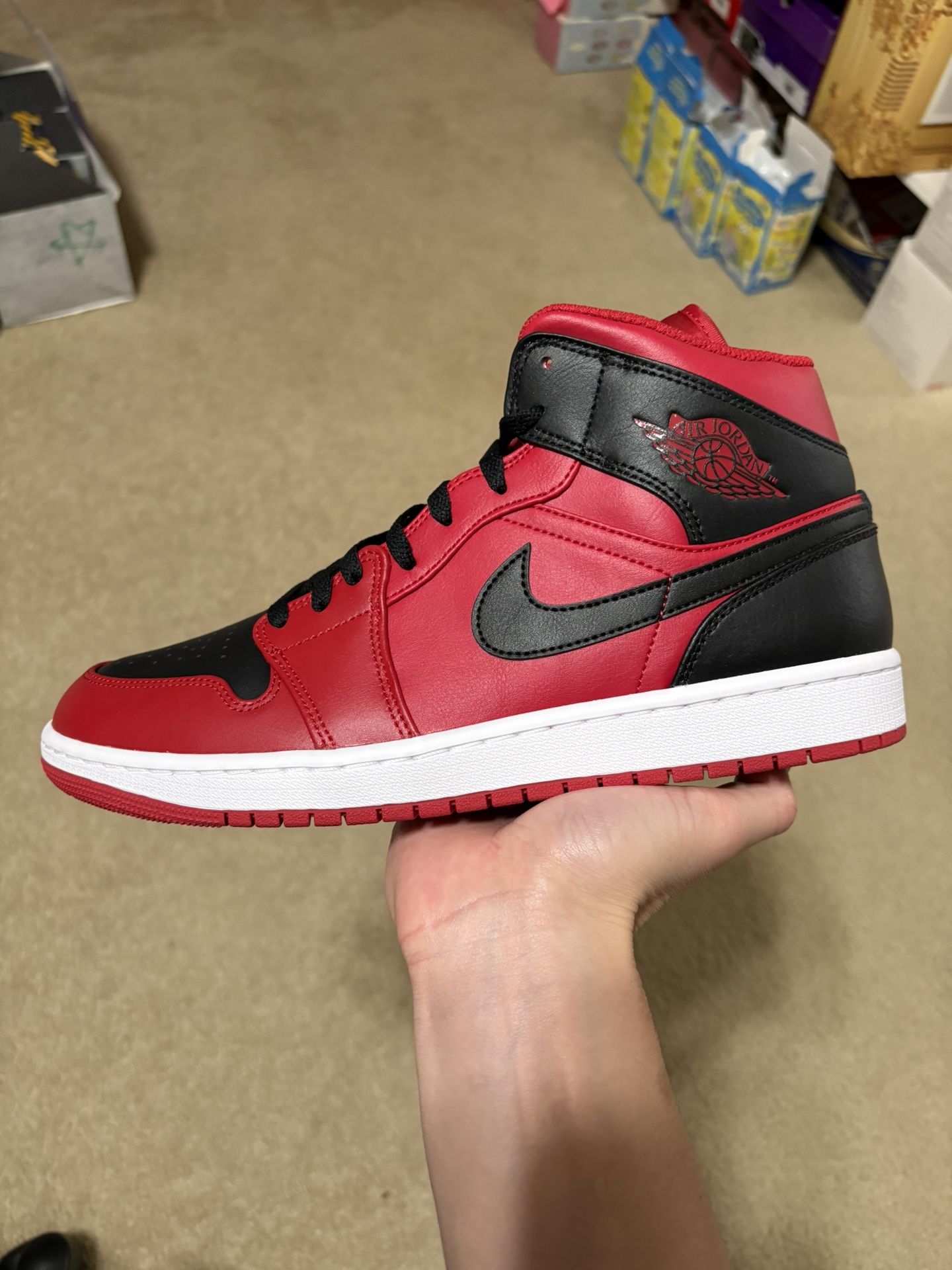 Size 11 - Nike Air Jordan 1 Mid Reverse Bred Black Red 2021