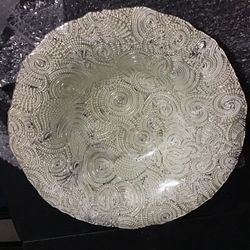 Silver And White Bowl.  15x15