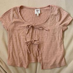pink/ beige tie front blouse