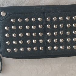 Black Faux Leather Rhinestone Studded Womans Btrell Wristlet Wallet Zippered