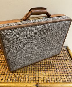 Vintage Hartmann Luggage Tweed Suitcase w/ Leather Strap Paisley Buta Lined HTF / free Shipping 