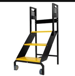 New 3 Step Steel Rolling Ladder, Step Stool with Handrails, Wheels, Tool Racks and Wide Anti-Slip Pedals, Industrial & Warehouse Safety Step Ladder, 4