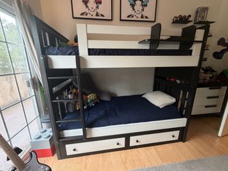 Twin Bunk Bed with Stairs and Storage Drawers