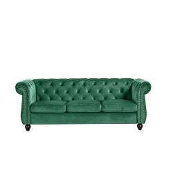 Chesterfield 83 inch Wide Rolled Arm Velvet Modern Rectangle Sofa in. Green
