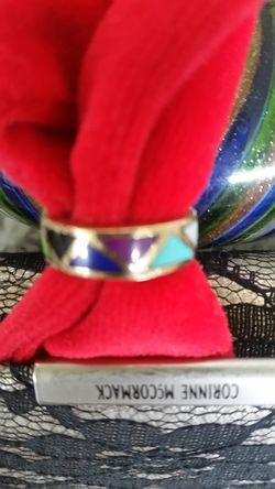 Beautiful 14 k heavy gold turquoise inlay ring like new 7 shades pd over 1000 asking 200
