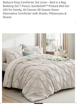 Bedsure King Comforter Set Linen - Bed in a Bag Bedding Set 7 Pieces, GentleSoft™ Pintuck Bed Set Gift for Family, All Season All Season Down Alternat