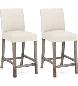 Newly Assembled Bar Stools Counter Height Set of 2, 24.5" Modern Fabric Bar Chairs with Back, Footrest & Solid Wood Legs, Upholstered Wood Barstools
