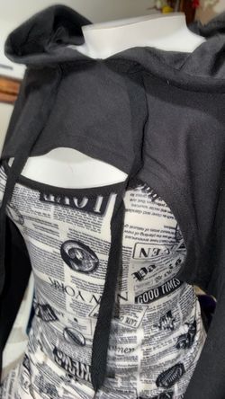 Black Hoodie with Newspaper Print Dress