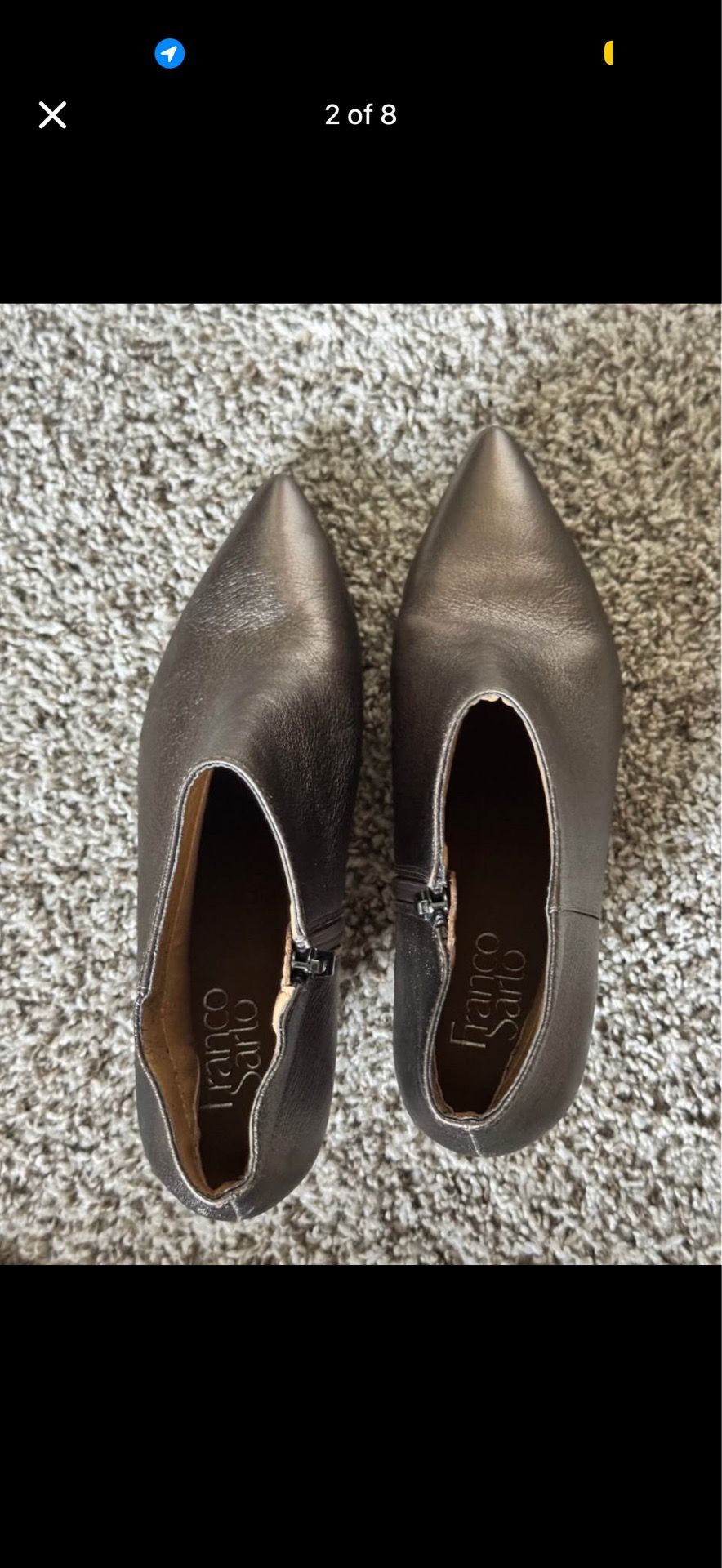 Franco Sarto Womens Metallic Leather Ankle Boots Pointed Toe Kitten Heel Booties
