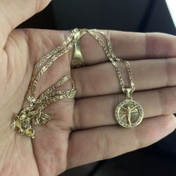 14k SOLID valentino diamond cut chain 20’inch with rose gold and pendant 