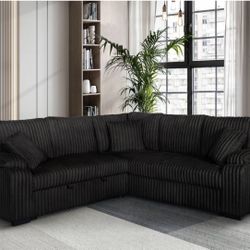 Soft Corduroy Sectional With Pull Out