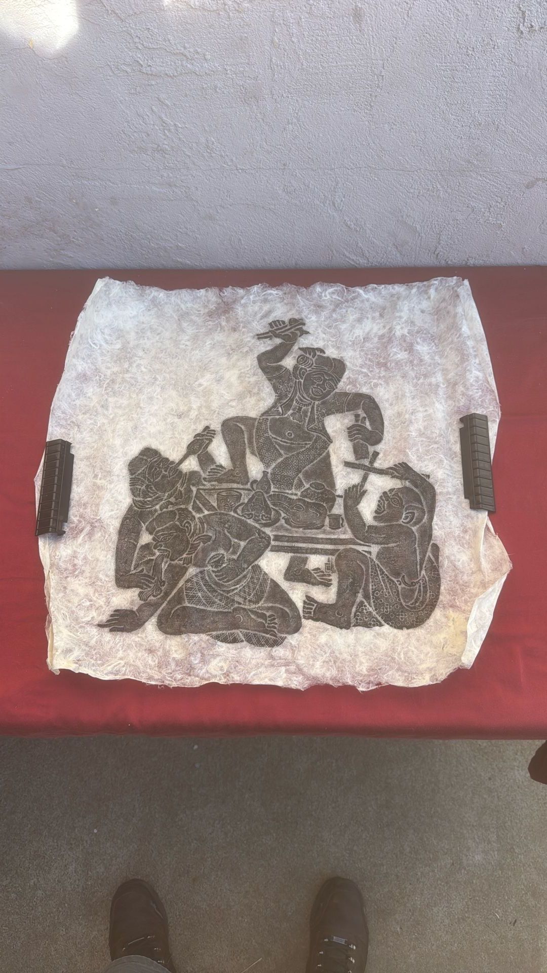 VTG Thai Temple Rubbing Charcoal On Rice Paper Unframed Excellent Condition