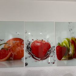 3-Piece Modern Fruit Wall Art (Glass Panels)