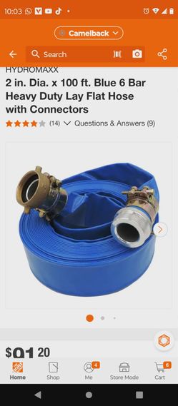 New hydhomaxx 2 in. Día.x 100 ft Blue 6 bar heavy duty lay flat hose with connectors