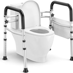 New in box Toilet Safety Rails for Seniors, Adjustable Height & Width Toilet Safety Frame with Handles (350LB Capacity), Elderly Assistance Products f