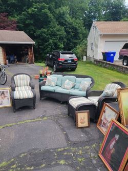 Wicker patio set with chess