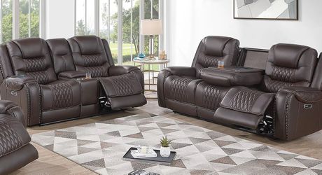 🤎 New Chocolate Top Grain Leather Power Recliner Sofa