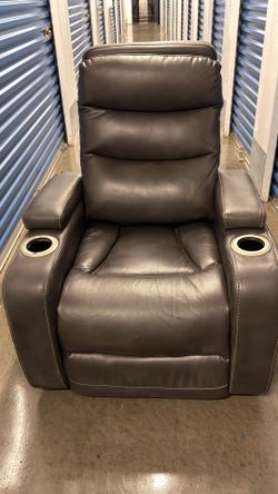 Power Reclining Leather Chair – LED Lights, USB, Cupholders, Storage