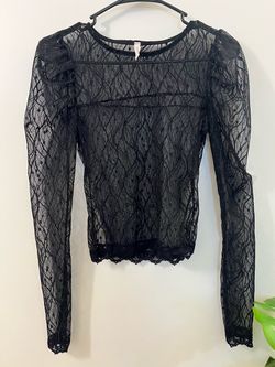 Chocolate USA Sheer Black Lace Long Sleeve Top - Size S