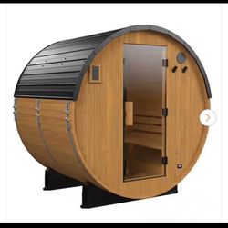 Paxton 4-Person Outdoor Cedar Traditional Wet/Dry Barrel Sauna with 9kW Electric Heater, Wi-Fi Contr