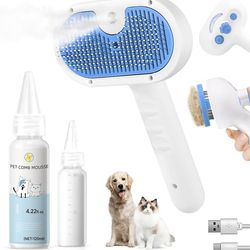 Pet Steam Brush for Dog & Cat - 3-in-1 Steam Grooming Brush for Shedding & Hair Removal - Self Cleaning Spray Comb with Mist for Long Haired Pets - In