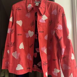Jacket Womens Large valentines hearts Blutique Blazer Beaded Lined zipper