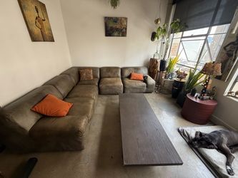 Long low rectangular dark wood coffee table