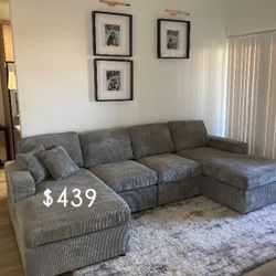 NEW‼️ U Shape Sectional Sofa Grey, Dark Grey, Black & Ivory Corduroy 