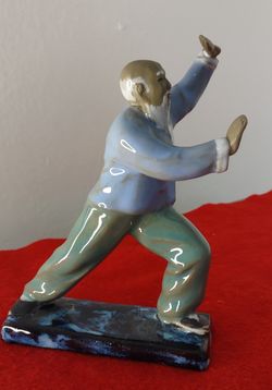 Chinese Mudman Glaze Ceramic Tai Chi Position Figurine Statue 6" Tall