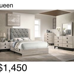 Beautiful Contemporary Queen size Complete Bedroom Set. Mattress Sold Separately 