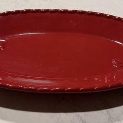 Napa Serveware Red Oval Serving Dish w/ Scalloped Edge and Handles
