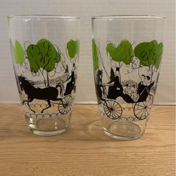 2 Vintage Victorian Horse And Carriage Libby Tumblr 7” x 4” B22