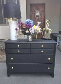 Solid Wood 3 Drawer Dresser- Black with Gold