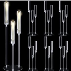 Layhit 6 Set Wedding 3 Arm Acrylic Candelabra Table Centerpiece 30.7" Clear Tall Floor Candle Holder with Shade Pillar Taper Stand for Dining Party An