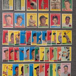 1958 Topps Baseball Card Lot of 50 Total DIFFERENT Baseball Cards HOF TEAM MID GRADE NY Yankees