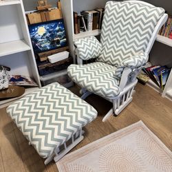 White Glider Rocking Chair with Ottoman