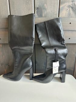 Zara Black Knee-High Heeled Boots
