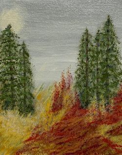 Pines in the Fall Original Acrylic Painting, Signed, 8 x 10, Unframed