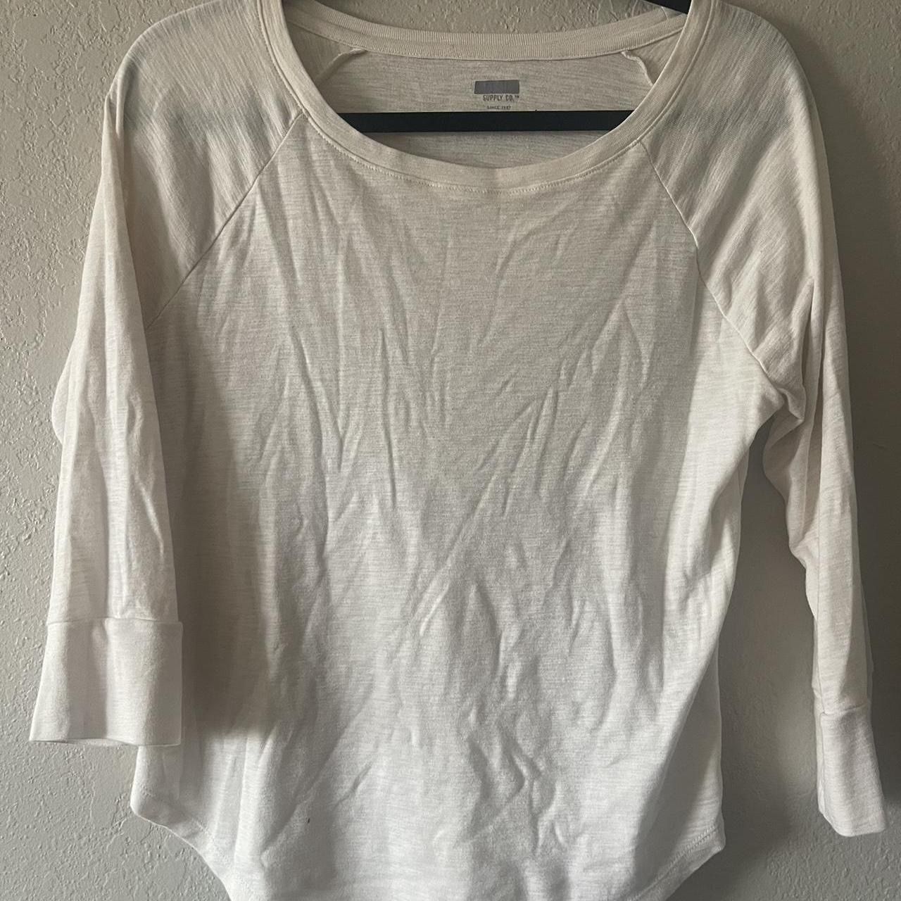 Supply Co., Women’s Ivory 3/4 Sleeve Boat Neck Shirt, Size S