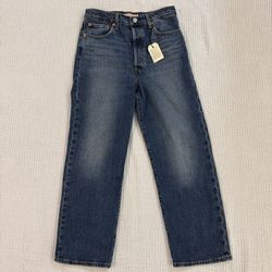 NWT Levi's Ribcage Straight Ankle Super High Rise Crop Jeans 29 Dark Wash Fly