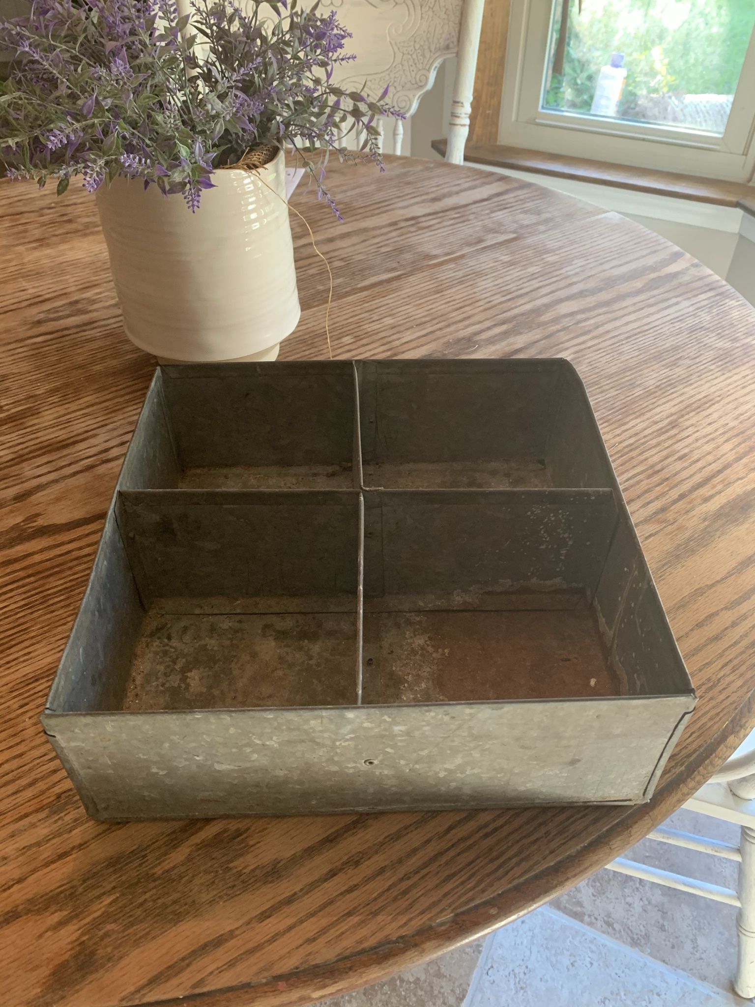 Antique metal storage bin