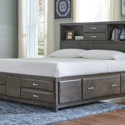 Gray King Storage Bed with 8 Drawers