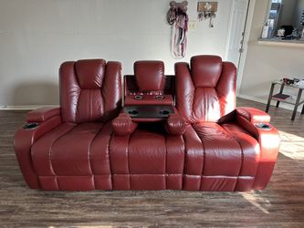 Red leather Couch And Loveseat -