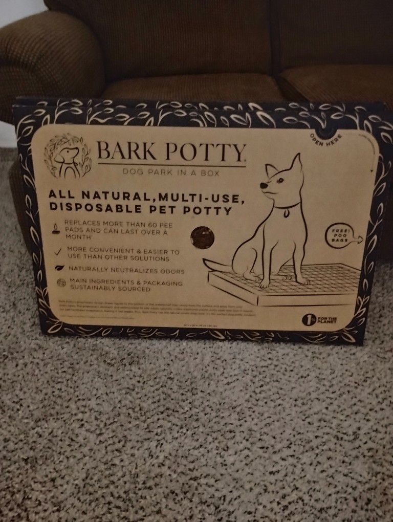 Large Bark Potty all natural, multi-use, disposal pet potty. Can last over a month. I have 2.
