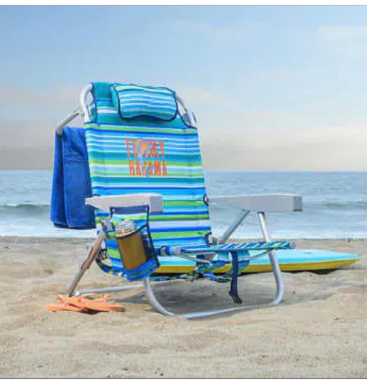 Tommy Bahama Beach Backpack Chair - Insulated Cooler Pouch - 5 Positions - 2024 Green Edition - New with Storage Pouch and Towel Bar - Enjoy Life in P