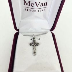 McVan SMALL  Sterling Silver 18" Chain Crucifix Necklace w/ Original Box