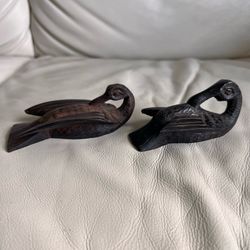 Hand Carved Wooden Duck Figurines - Dark Brown Set of 2