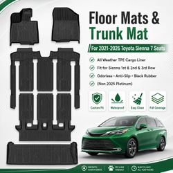 New Floor Mats & Trunk Mat for 2021-2026 Toyota Sienna 7 Seats