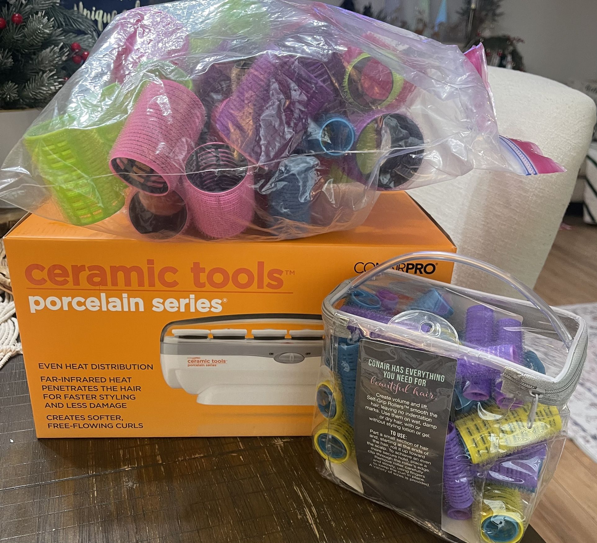 Conair Pro Ceramic Tools Porcelain Series 12-Piece Hot Rollers Set for Curls new with two bags of hair rollers